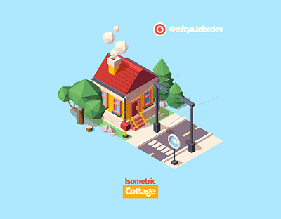 Vector Isometric Cottage #1 adobe illustrator art city cityscape colorful cottage game design home house illustraion inspiration isometric isometry product project road rock trees vector vector art