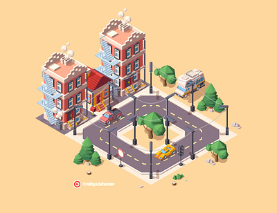 Isometric City Street adobe illustrator car game design home illustration isometric isometry project road vector