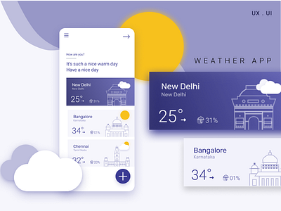 weather cards app card card style cards design illustration mobile ui vector weather weather app weather icon