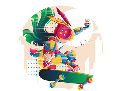 The sky's the limit, Young girl on a skateboard activity character design designing flat girl green holiday illustraion loony rabbit minimal skateboard sport vector