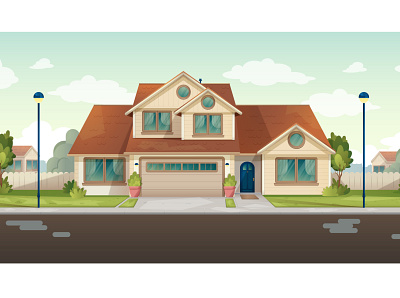 House in the suburbs, Background animation 2d background background design design house illustraion illustration loony rabbit vector