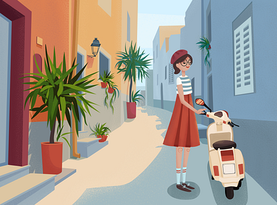 Southern City city girl illustration noise person scooter street vector