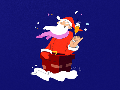 Happy Santa Claus champagne character chimney house christmas dribbble illustration new year santa santa claus snow