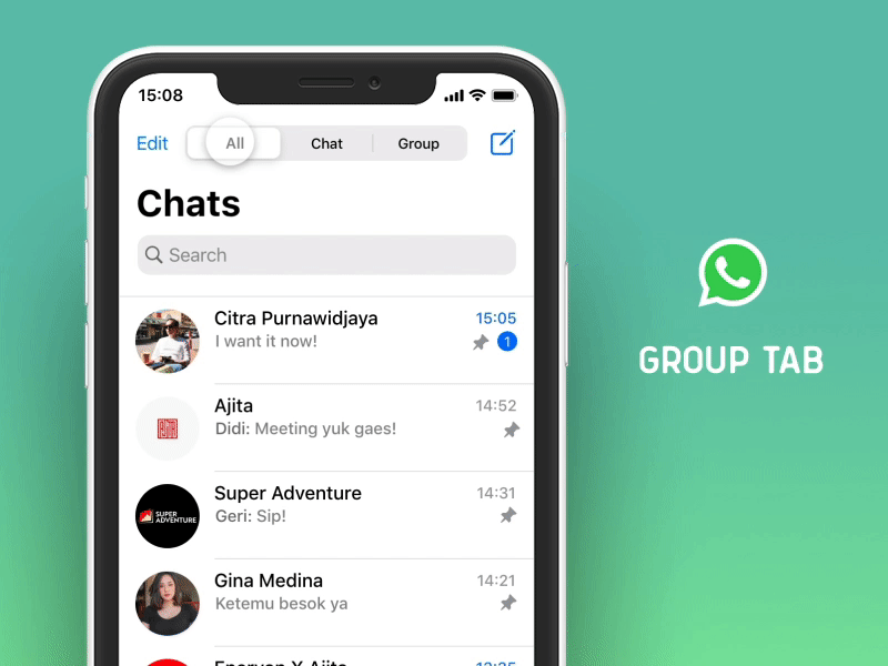 Whatsapp Group Tab animation chat facebook gif group indonesia jakarta pitch prototype tab ui ux whatsapp