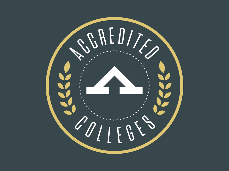 Accredited Colleges Logo tungsten logo school college university green gold laurel arrow circle