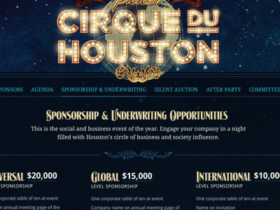 Cirque Du Houston Website circus globe glow gotham lhf lights neon night retro signmaker stars