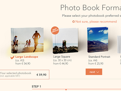 A vertical scrolling page for Photo book client flat design photobook pictures ui ux web design website