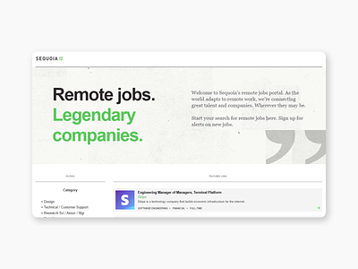 Sequoia Web Page - Remote Jobs Portal brand design sequoia ui uiux ux web web design web designer website