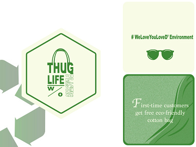 Thug Life without Plastic_Grocery store logo branding clean shore eco friendly free gift go green hexagon logo illustration logo no plastic bags sunglasses thug life tote bag waste free weekly warmup rebound weeklywarmup