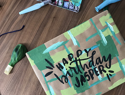 Happy Birthday | Giftwrap diy giftwrap hand drawn hand lettering handmade lettering lettering artist paint painted playful projects workshops