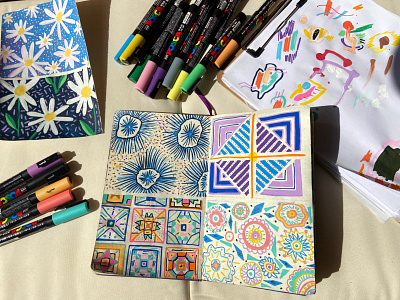 Geometric Abstract Art with Posca Markers, Pattern Design, Surface Design