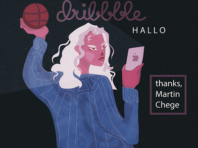 Hello, Dribbble! character congratulations greeting hello hello dribble illustration illustrator invite texture thanks