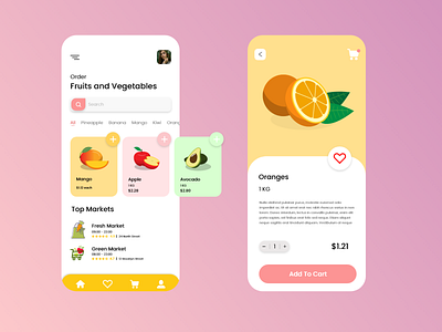 Grocery Shopping Mobile App add to cart ecommerce food food and drink food app food delivery food delivery app food order fruit fruits grocery mobile mobile app mobile design mobile ui product design shop shopping vegetable vegetables