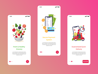 Order Healthy Grocery - Onboarding Screens add to cart delivery delivery app food app food delivery food delivery app food order fooddelivery fruits groceries grocery grocery app grocery online mobile mobile app mobile ui product design vegetables