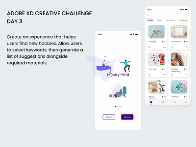 Adobe XD creative challenge - Hobby Randomizer adobexd creative design mobile app ui