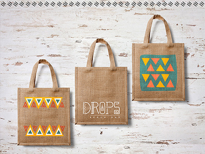 Drops - Beach Bar // Tote Bags aztec bags beach bar branding colours drops handmade logotype palette patterns tote warm