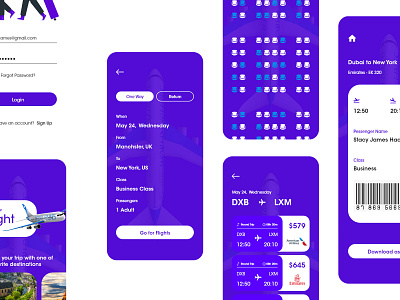 Let`s GO - Traveling and Booking App app booking colors design experience flights illustration interaction minimal modern purple sleek ticket travel travel app ui ux