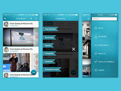 News App app aqua blue design mobile news online ui ux