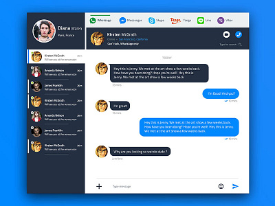 Multi Apps chatting - Single Platform / Dashboard apps avatars blue chat dashboard design minimal modern multi platform sleek web