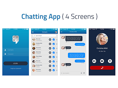 Chatting App - All Screens apps avatars blue chat design minimal modern multi neat platform sleek text