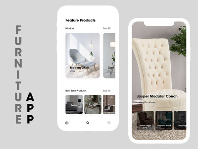 Furniture App app design experience illustration interaction minimal modern sleek ui ux