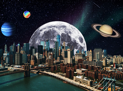Si todo estuviera más cerca city collage collage art collage digital night planetary saturno stars