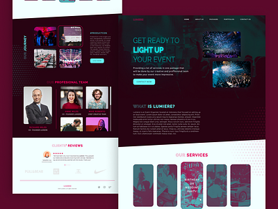 Lumiere - Landing Page company company profile concept design duotone event landing page lumiere neon organizer pink service shot ui web