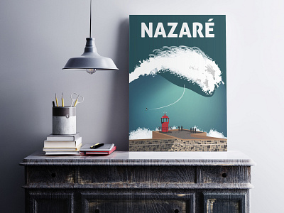 Nazaré big waves illustration surf surfing