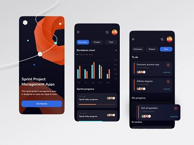 Sprint Management Apps app chart clean dark design illustration management minimalist mobile sprint task ui ux
