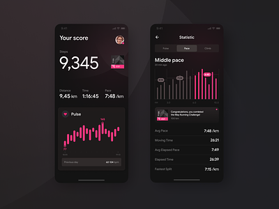 Fitness & Workout App activity app cards fitness gym health app healthcare interface mobile app mobile ui pace personal trainer pulse running sports stats ui workout