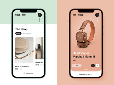 eCommerce App e commerce fashion brand grid headphones minimal mobile app music olufsen online store product shop store app