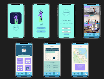 Kind Yoga Mobile App Design adobe illustrator adobe photoshop app design design designer graphic design logo and branding logo design mobile app mobile design ui