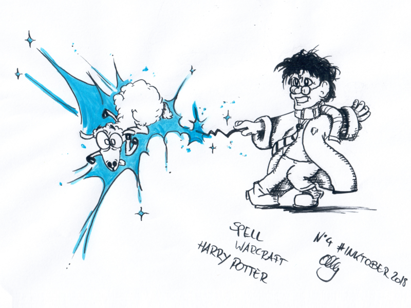 Inktober 2018 Nr. 4 - Spell aquarel drawing harry potter illustration inktank inktober inktober 2018 mage nerdy polymorph sheep warcraft world of warcraft