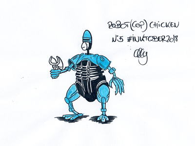 Inktober 2018 Nr. 5 - Chicken aquarel chicken drawing illustration inktank inktober inktober 2018 nerdy robocop robot chicken