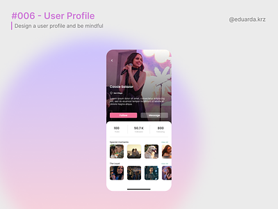 Daily UI Challenge::006 - User Profile app design ui