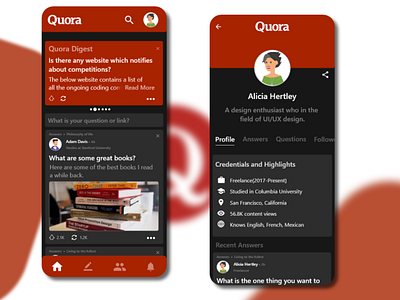 Quora Redesign UI app branding clean concept dark dark theme dark theme ui design flat illustrator minimaluiuxadobexdphotoshop quora redesign ui ux vector