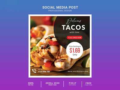 Social Media Post Food Banner Design Template