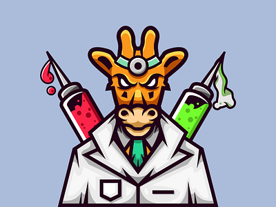 Giraffe Crazy Doctor Mascot Design animation artwork branding crazy design doctor esport giraffe graphic design illustration logo mascot nft nft art vector white