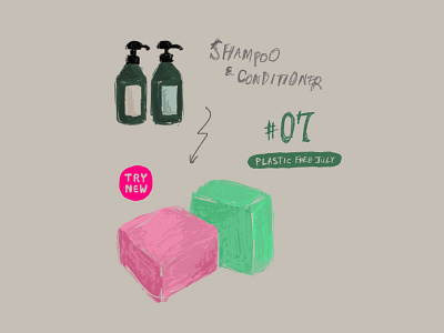 Plastic Free July 07 - Shampoo & Conditioner daily illustration design ethique everyday illustration noplastic plasticfreejuly shampoo shampoobar