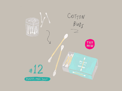 Plastic Free July 12 Cotton buds bamboo cottonbuds daily illustration design everyday illustration noplastic paperpackage plasticfreejuly