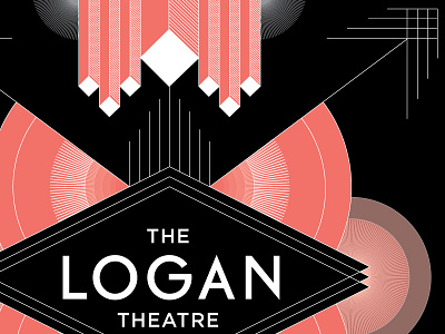 Logan Theatre in color art deco black chicago coral geometry logan theatre pattern salmon theatre