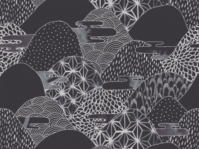 Watercolor Mountains black and white illustration mandala pattern pattern illustration surface design surface pattern textile textile design tiling pattern watercolor zentangle