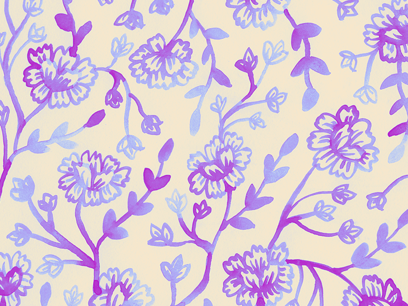 Watercolor Peonies blue floral gouache ink mint paint pattern surface design textile textile design violet watercolor