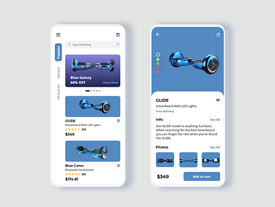 E-commerce app design - Hoverboard shop adobexd app app design ecommerce app ecommerce design hoverboard hoverboard store online shop online shopping ui ui design ux