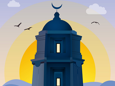 vector design of mosque and landscape background.