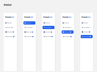 Crowdcoin Sidebar crowdfund dashboard design product design ui ux web3