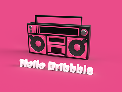 Hello Dribbble ! 3d 3d art branding design ghettoblaster hello dribbble illustration minimal music sound typography ui