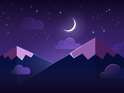 Night Time Mountains, Stars and Moon