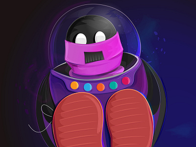 Spaceman character floating pink purple space spaceman spacesuit