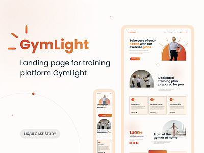 GymLight | Landing page branding case study design figma fitness landing landing page online training orange photoshop prototype ui ux